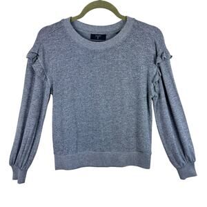 Tahari Gray Long Sleeve Ruffled Long Sleeve Tight Knit Pullover Sweater Size S